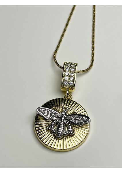 14K Altın Kaplama Arı Figürlü Zirkon Taşlı Çelik Kolye modelleri