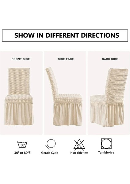 Jakarli Şal Desen Etekli Sandalye Örtüsü, Yüksek Kaliteli, Yıkanabilir, Esnekli, Lastikli 6 Adet