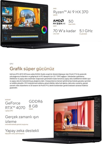 Dokunmatik H7606Wİ Amd Ryzen Ai 9 HX370 64GB Ram 2tb Nvidia Geforce Rtx 4070 16" 4K OLED Ekran WIN11 fırsatları