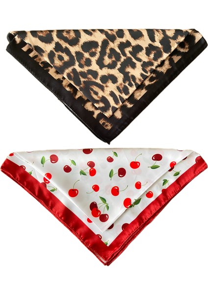 2 Li Saten Bandana Seti Saten Fular Saten Çanta Aksesuarı Özel Desen Bandana 45X50 cm