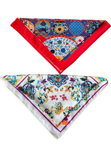 2 Li Saten Bandana Seti Saten Fular Saten Çanta Aksesuarı Özel Desen Bandana 45X50 cm