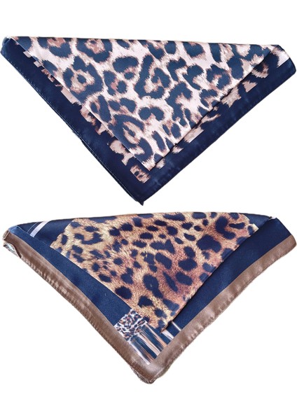 2 Li Saten Bandana Seti Saten Fular Saten Çanta Aksesuarı Özel Desen Bandana 45X50 cm