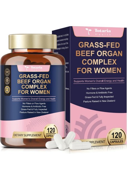 Healt Beef Organ For Women - Beef Liver, Kidney, Heart,uterus Tissue - Balance Hor Mo Nes Ove Rall Ener Gy - Grass Fed, Pasture Raised - Natural Iron With Fo Late - 120 Capsul