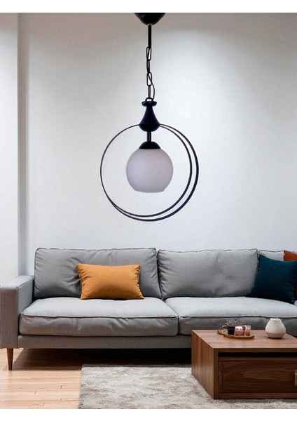 Elif Tekli Sarkıt Avize – Siyah, 2’li Halka Detaylı, Modern Tekli Avize | E27 Uyumlu, Yerli Üretim