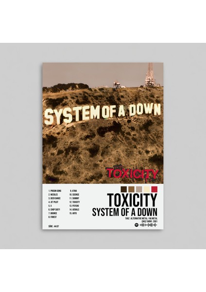 System Of A Down - Toxicity Albüm Spotify Çerçeveli - Çerçevesiz Poster Tablo