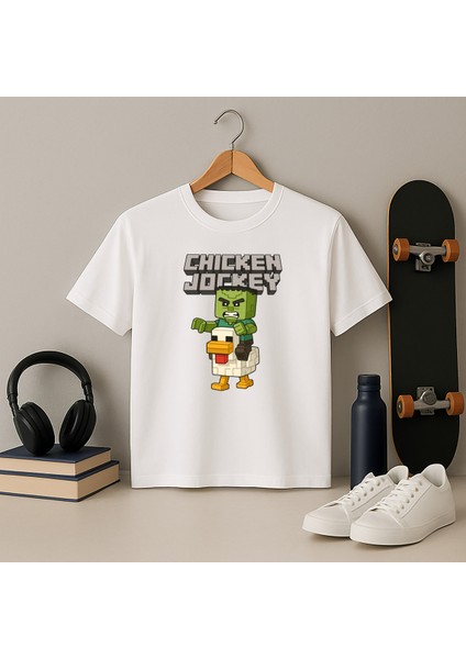 Çocuk Minecraft Chicken Jokey Baskılı Basic Tişört 4-13 Yaş