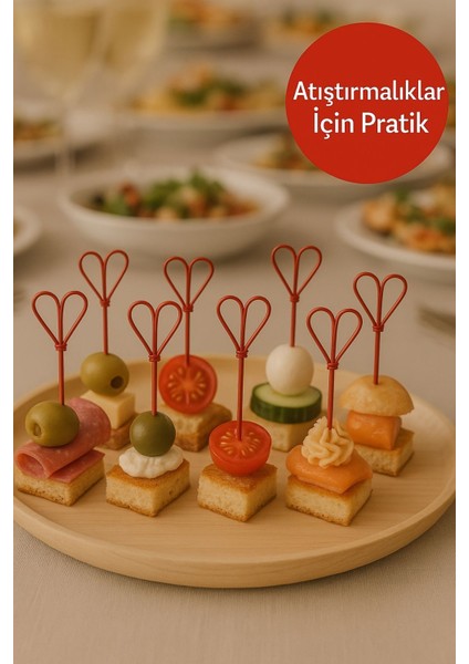 Doğal Bambu Kalpli Kürdan 15 cm – Kırmızı Renk, Sunum ve Davetler Için 50’li Paket modelleri