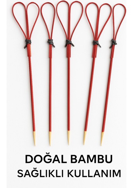Doğal Bambu Kalpli Kürdan 15 cm – Kırmızı Renk, Sunum ve Davetler Için 50’li Paket fırsatları