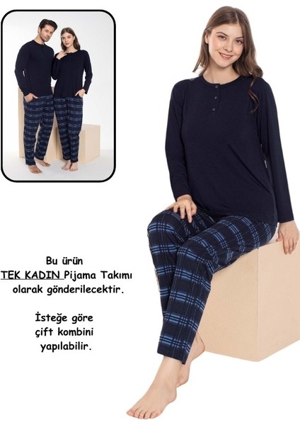 Çift Sevgili Eş Kombini Lacivert Mavi Ekose Desen Modal Uzun Kol Pijama Takımı-Tek Ürün Fiyatı- fiyatları