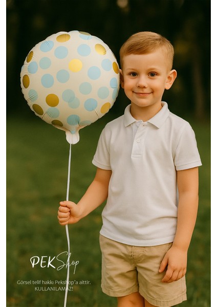 Konfeti Baskılı Yuvarlak Folyo Balon Mavi 18INÇ