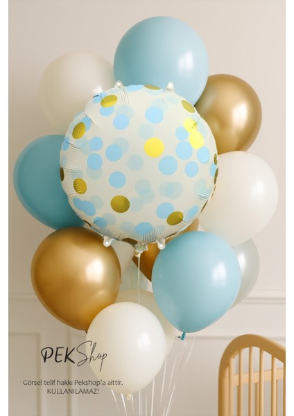 Konfeti Baskılı Yuvarlak Folyo Balon Mavi 18INÇ modelleri