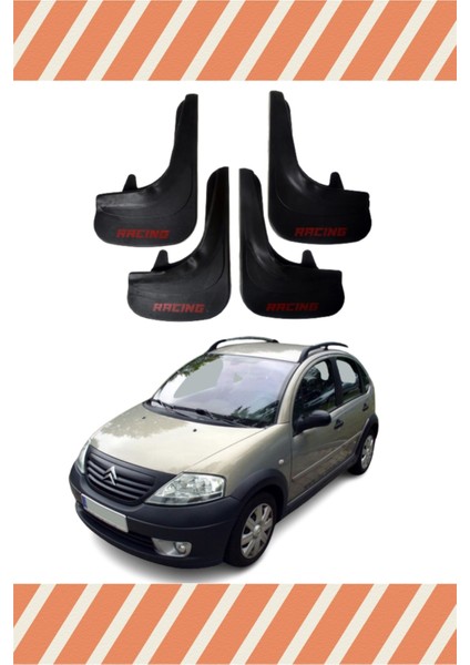Citroen C3 2002-2010 Racing Yazılı 4'lü Tozluk Çamurluk Paçalık