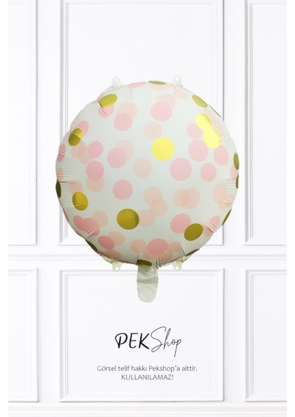 Konfeti Baskılı Yuvarlak Folyo Balon Pembe 18INÇ