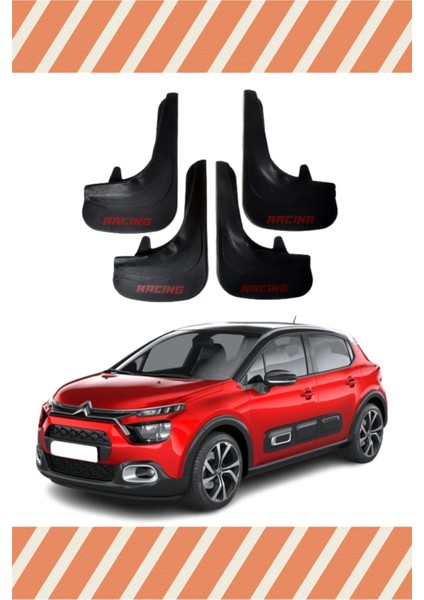 Citroen C3 2015-2022 Racing Yazılı 4'lü Tozluk Çamurluk Paçalık