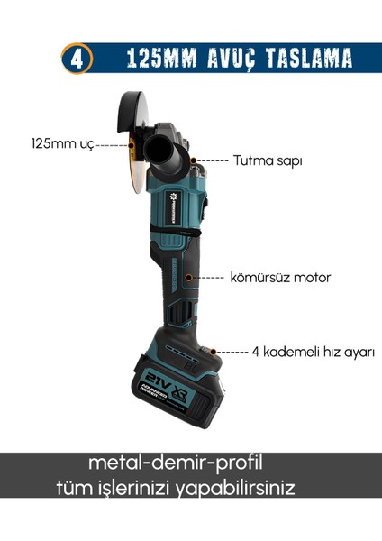 PH277 Profesyonel 21V 2AH Akülü 4lü Set 800NM Somun Sökme, Vidalama Matkap, Kırıcı Delici Hilti ve Avuç Taşlama fiyatları