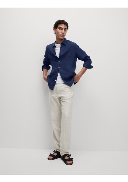 Regular Fit Saf Keten Gömlek