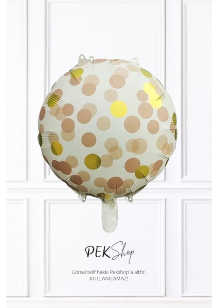 Konfeti Baskılı Yuvarlak Folyo Balon Kahve 18INÇ