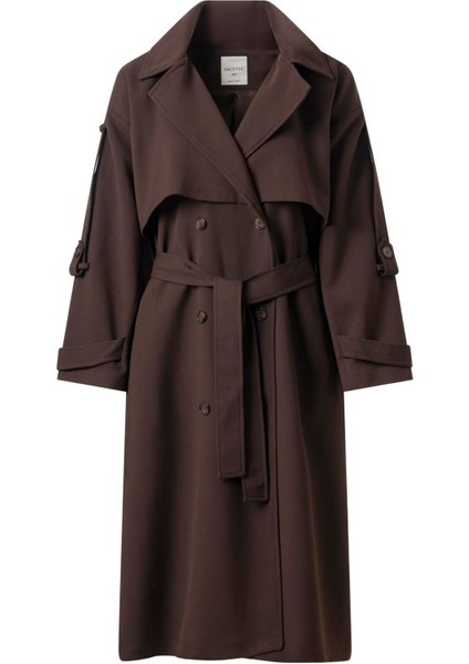 Kadın Acı Kahve Kol Apoletli Rüzgarlıklı Oversize Trençkot