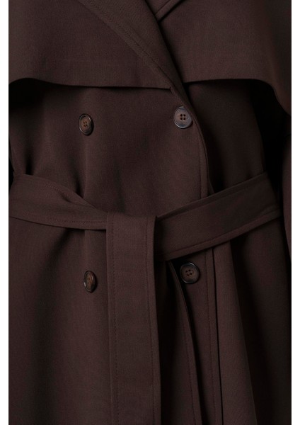 Kadın Acı Kahve Kol Apoletli Rüzgarlıklı Oversize Trençkot