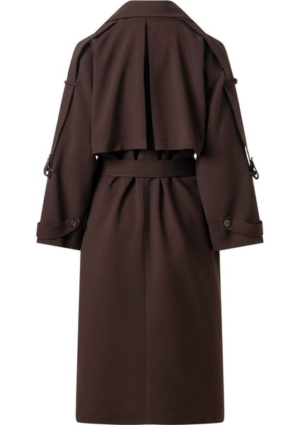 Kadın Acı Kahve Kol Apoletli Rüzgarlıklı Oversize Trençkot