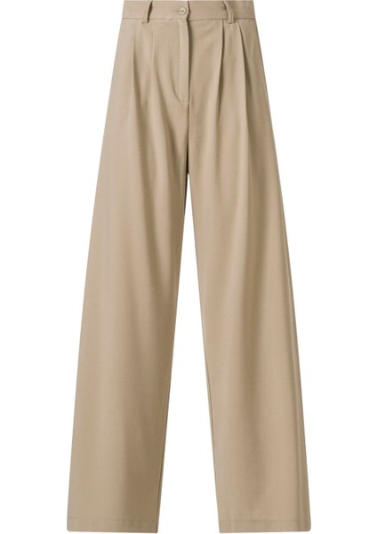 Kadın Fc Bej Lastikli Yüksek Bel Palazzo Pantolon modelleri