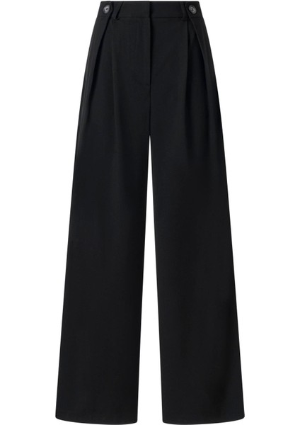 Kadın Siyah Düğme Detay Yüksek Bel Palazzo Pantolon