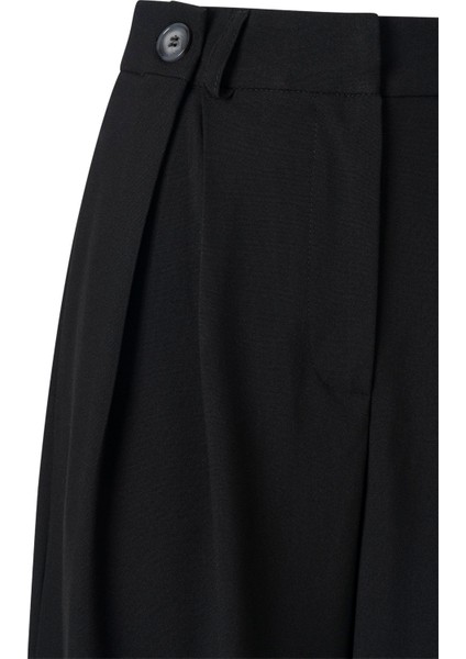 Kadın Siyah Düğme Detay Yüksek Bel Palazzo Pantolon