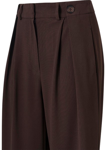 Kadın Acı Kahve Düğme Detay Yüksek Bel Palazzo Pantolon