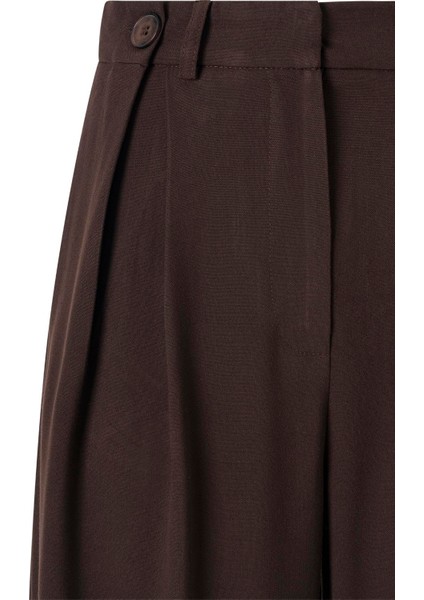 Kadın Acı Kahve Düğme Detay Yüksek Bel Palazzo Pantolon