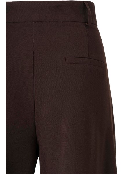 Kadın Acı Kahve Düğme Detay Yüksek Bel Palazzo Pantolon