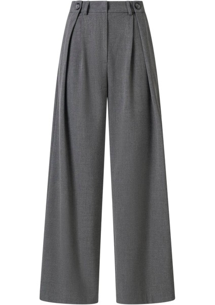 Kadın Gri Düğme Detay Yüksek Bel Palazzo Pantolon