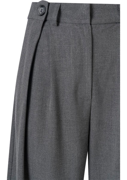 Kadın Gri Düğme Detay Yüksek Bel Palazzo Pantolon