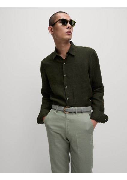 Regular Fit Saf Keten Gömlek