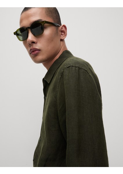 Regular Fit Saf Keten Gömlek fırsatları