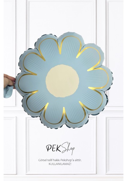 Gold Detaylı Mavi Çiçek Şekilli Folyo Balon