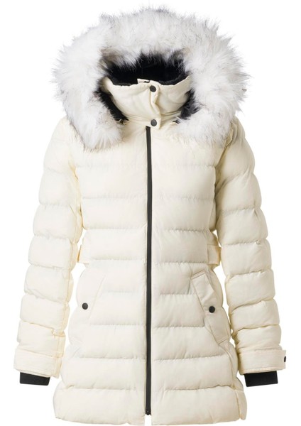 Kadın Ekru Kapüşonlu Kar Montu