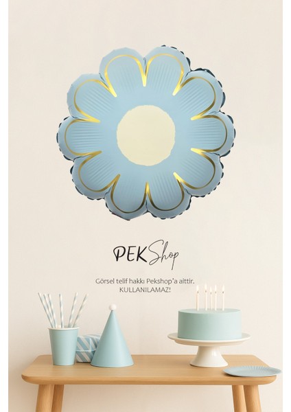 Gold Detaylı Mavi Çiçek Şekilli Folyo Balon fiyatları