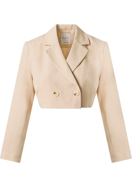 Kadın Bej Düğmeli Crop Blazer Ceket modelleri