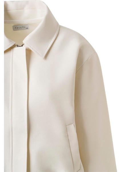 Kadın Ekru Vatkalı Kısa Bomber Ceket