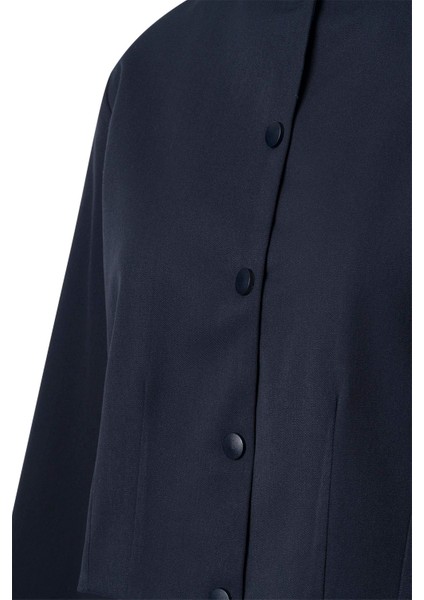 Lacivert Pile Detay Çıtçıtlı Ceket