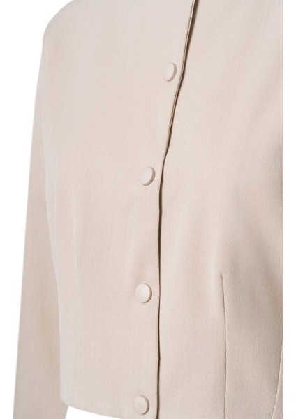 Bej Pile Detay Çıtçıtlı Ceket