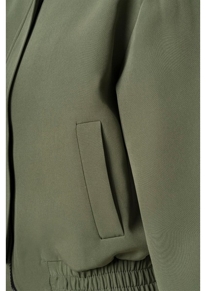 Kadın Haki Vatkalı Kısa Bomber Ceket