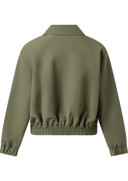 Kadın Haki Vatkalı Kısa Bomber Ceket