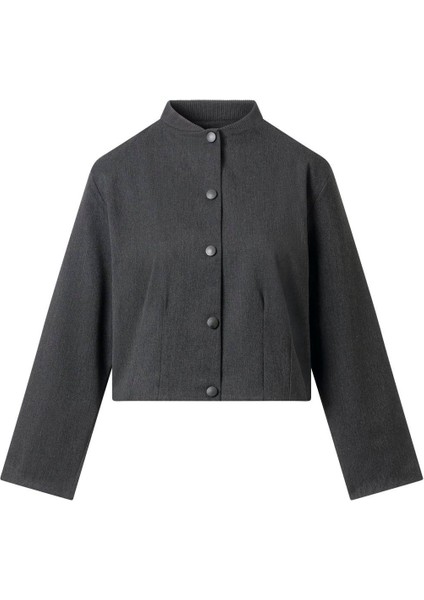 Kadın Antrasit Pile Detay Çıtçıtlı Ceket