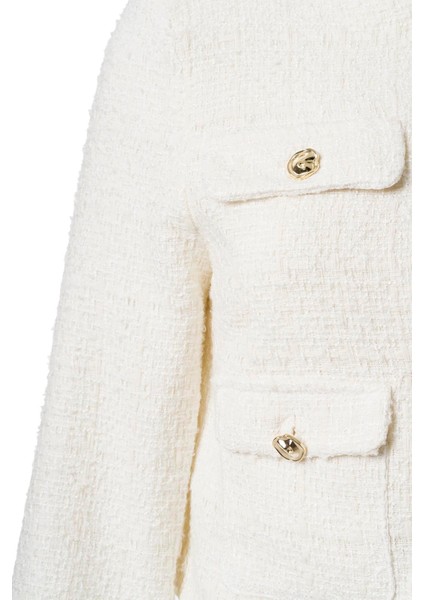 Kadın Ekru Düğme Detay Tüvid Ceket