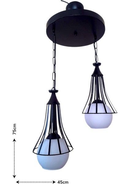 Huni 2’li Sarkıt Avize – Siyah Metal, Beyaz Cam Top, Modern Tekli Avize | E27 Uyumlu, Yerli Üretim modelleri