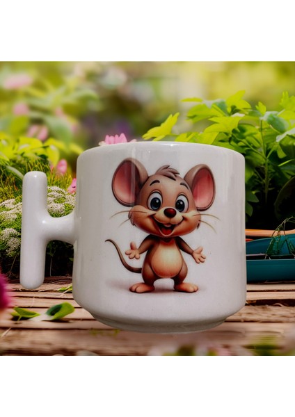 Sevimli Fare Çift Taraf Baskılı Kupa- Seramik Çay, Kahve Hediyelik Bardağı