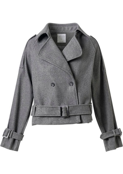 Kadın Gri Apoletli Kısa Kaşe Kaban