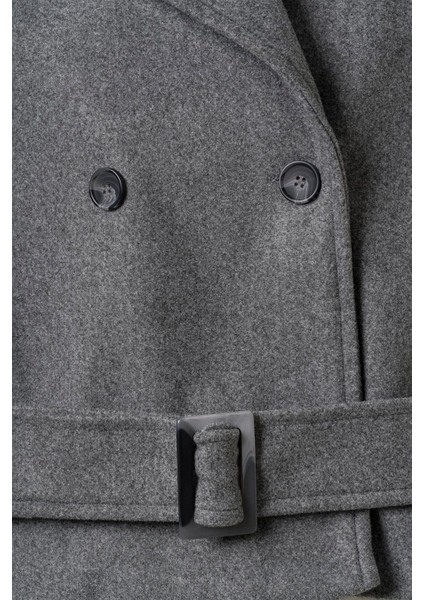 Kadın Gri Apoletli Kısa Kaşe Kaban fırsatları