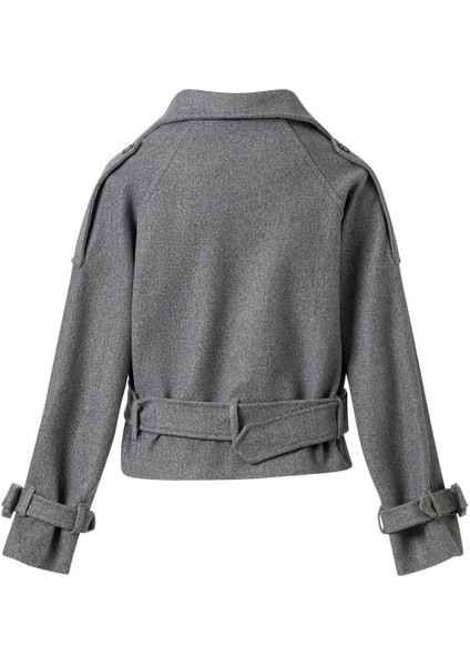 Kadın Gri Apoletli Kısa Kaşe Kaban indirimleri